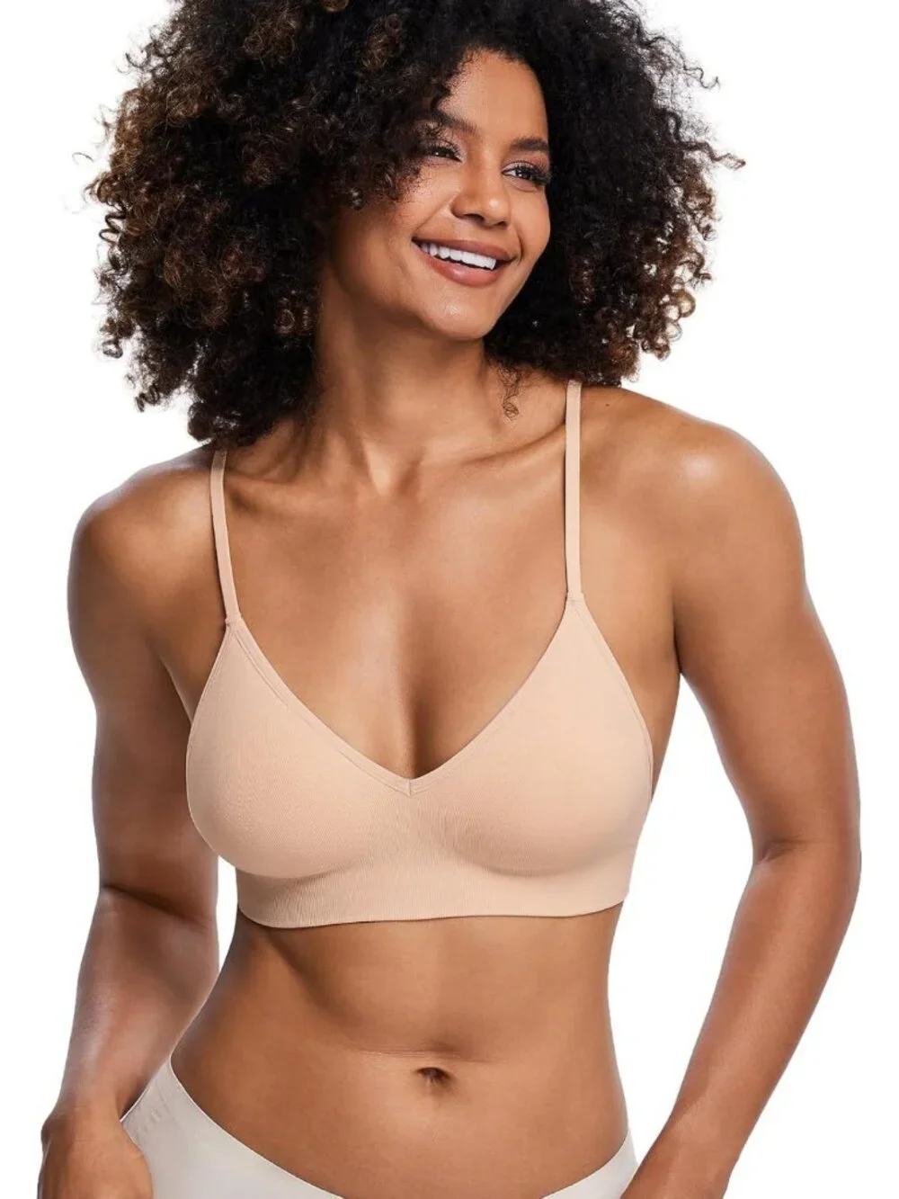 Lightweight Wireless V Neck Bralette Set, A-D Cup Comfort Padded Lounge Bra, 3/6